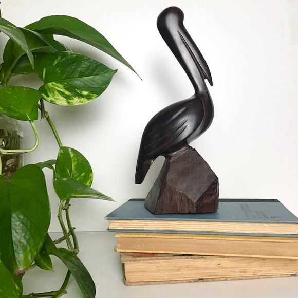 Vintage Hand Carved Ironwood Pelican on Pier